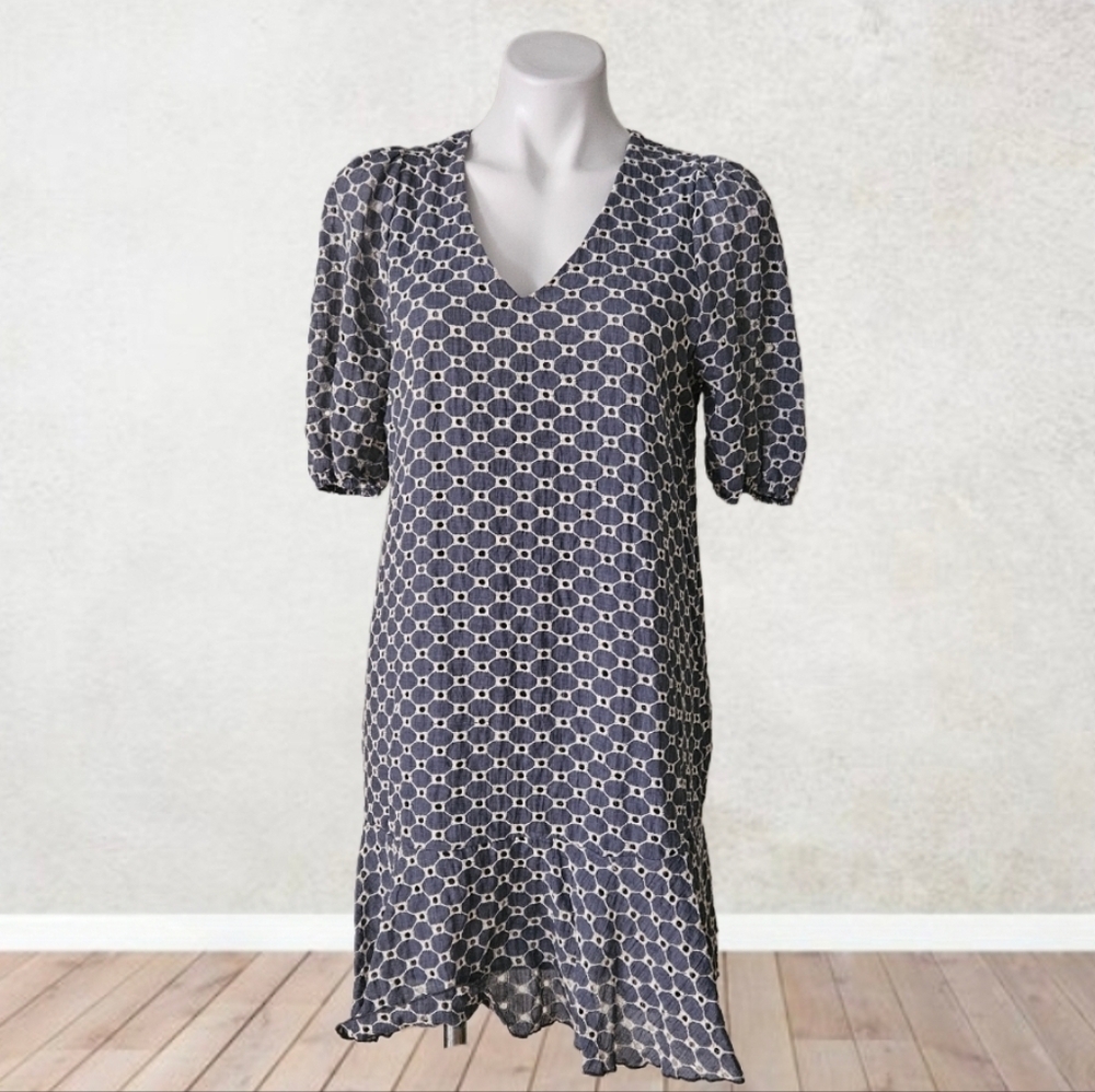ReneeC. Geometric V-Neck  Cotton Midi Dress Small